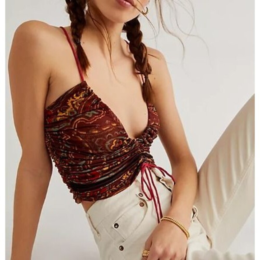 Free People Cocktail Queen Boho Brown Stretch Tank XL